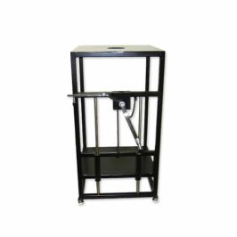 Specific gravity bench with crank operated shelf